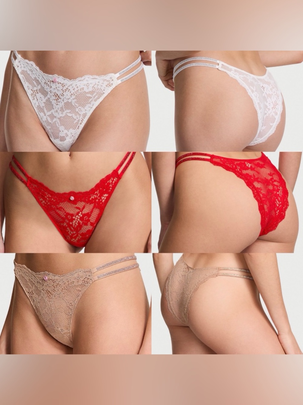 Victoria's Secret Bundle of Three NWT Twinkle Strap Lace Brazilian Panties XL